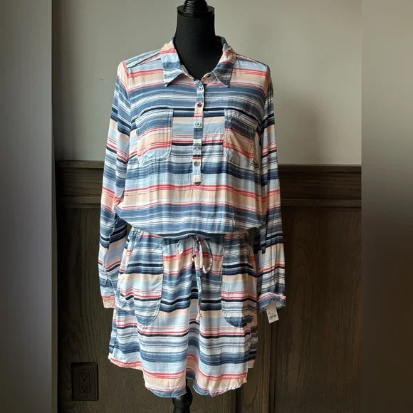 Sonoma Striped drawstring waist Dress Large NWT - Picture 1 of 9
